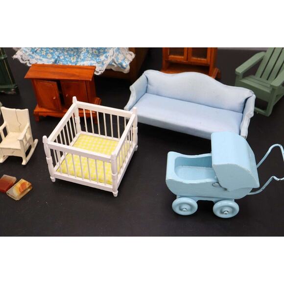 Vintage Miniature Dollhouse Furniture Bike Buggies Birdbath Books Etc. - Picture 3 of 8